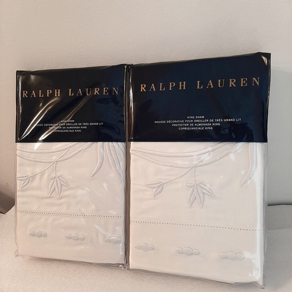Ralph Lauren KING Islesboro Hillsboro Shams MSRP $430 Cream - Picture 2 of 14